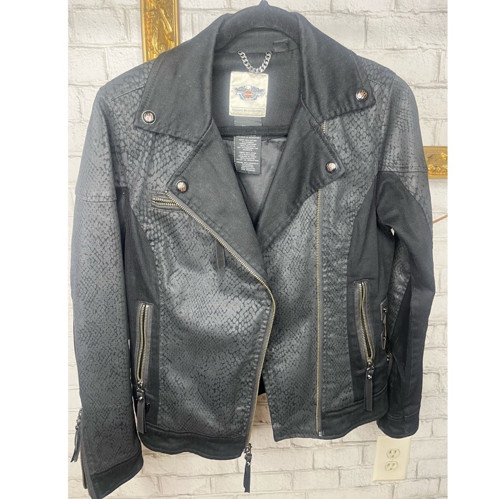 Harley Davidson Black Snake Print Woman’s Biker Jacket